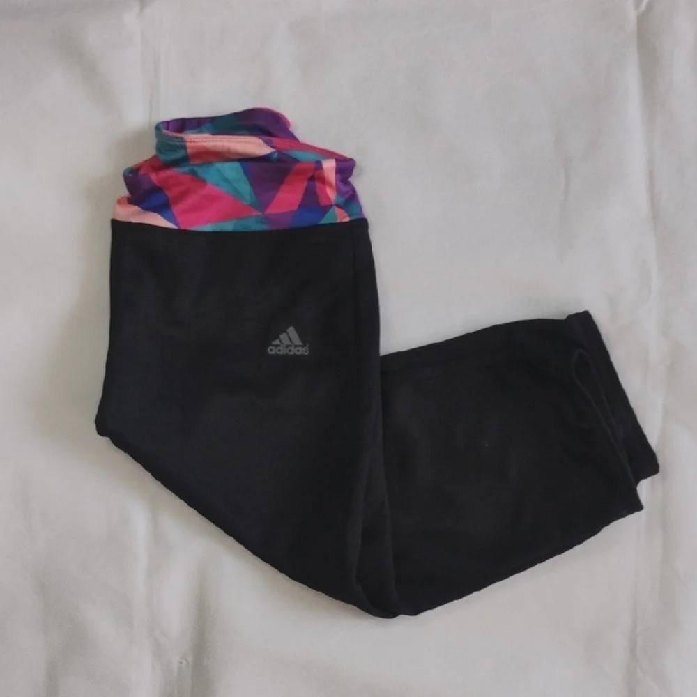 Adidas Black Multi Color Band Activewear Performance Sporty Athletic Pants YOUTH